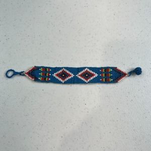 Vintage Blue Red White Bohemian Adjustable Handmade Loom Beaded‎ Bracelet